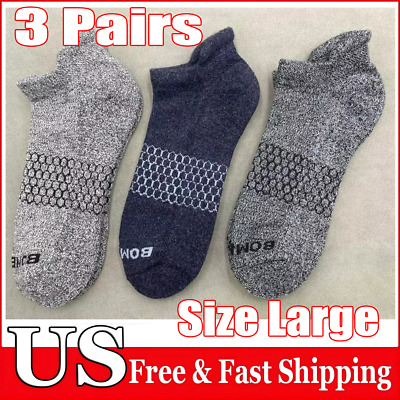 3 Pairs Men's Bombas  Solid Ankle honeycomb 3 Colors Socks Size Large