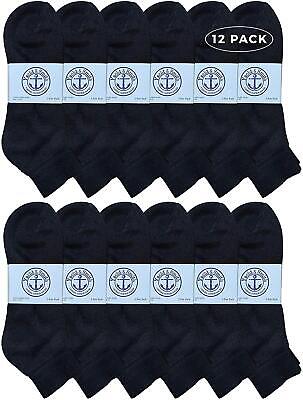 12 Pair Men's King Size Premium Cotton Sport Ankle Socks Size 13-16 Solid Black