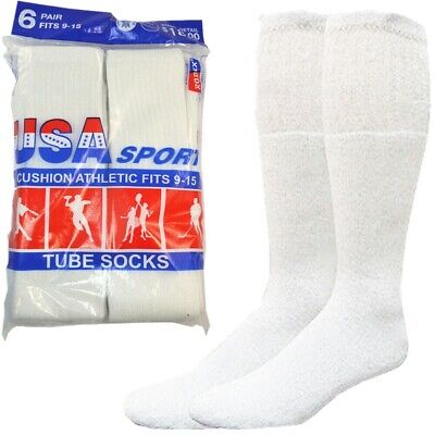 12 Paris Mens White Cotton Athletic Sports Tube Socks 22" Size 9-15