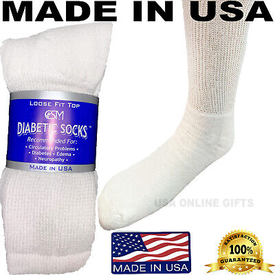 BEST QUALITY CRESWELL DIABETIC SOCKS WHITE BLACK ANKLE CREW ALL SIZE MADE IN USA