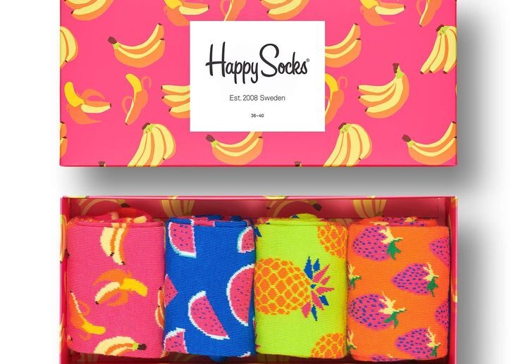 Happy Socks 4-Pack Amazon Pop Gift Set, colorful and fun, Socks for Men and Women, Pink-Yellow-Green-Orange-Navy